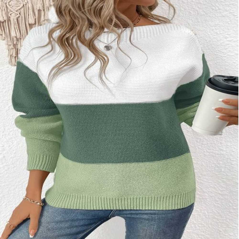 modlily green patchwork long sleeve round neck sweater l