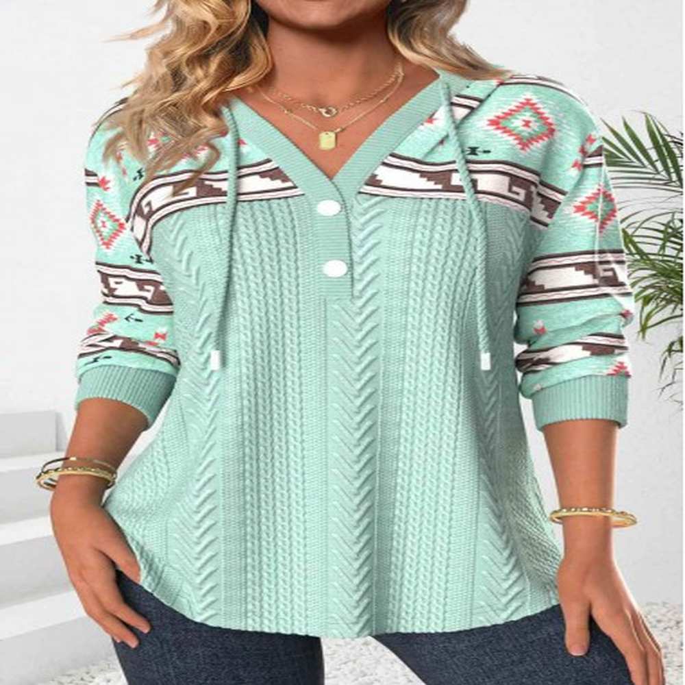 modlily green patchwork tribal print long sleeve hoodie s