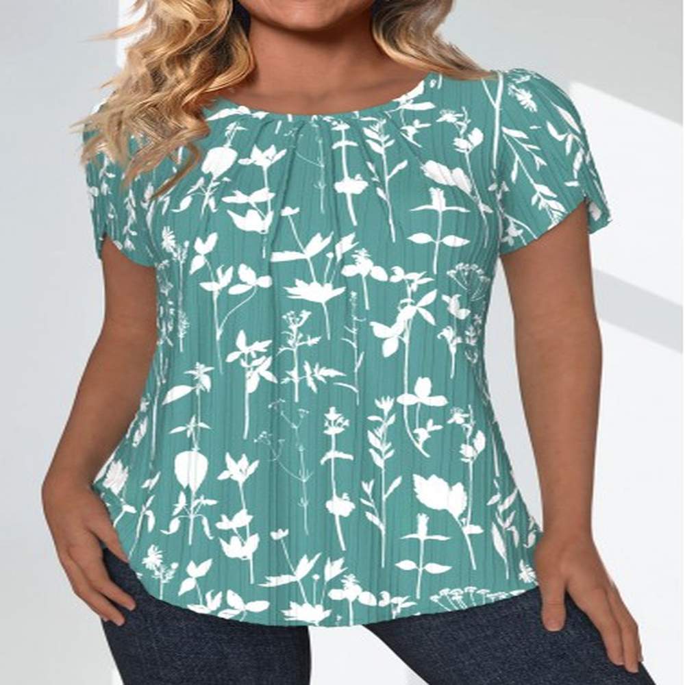 modlily green tuck stitch floral print short sleeve blouse