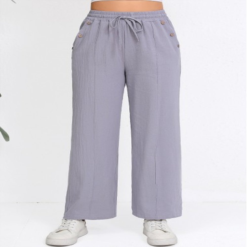 modlily grey drawstring straight leg elastic waist high waisted pants