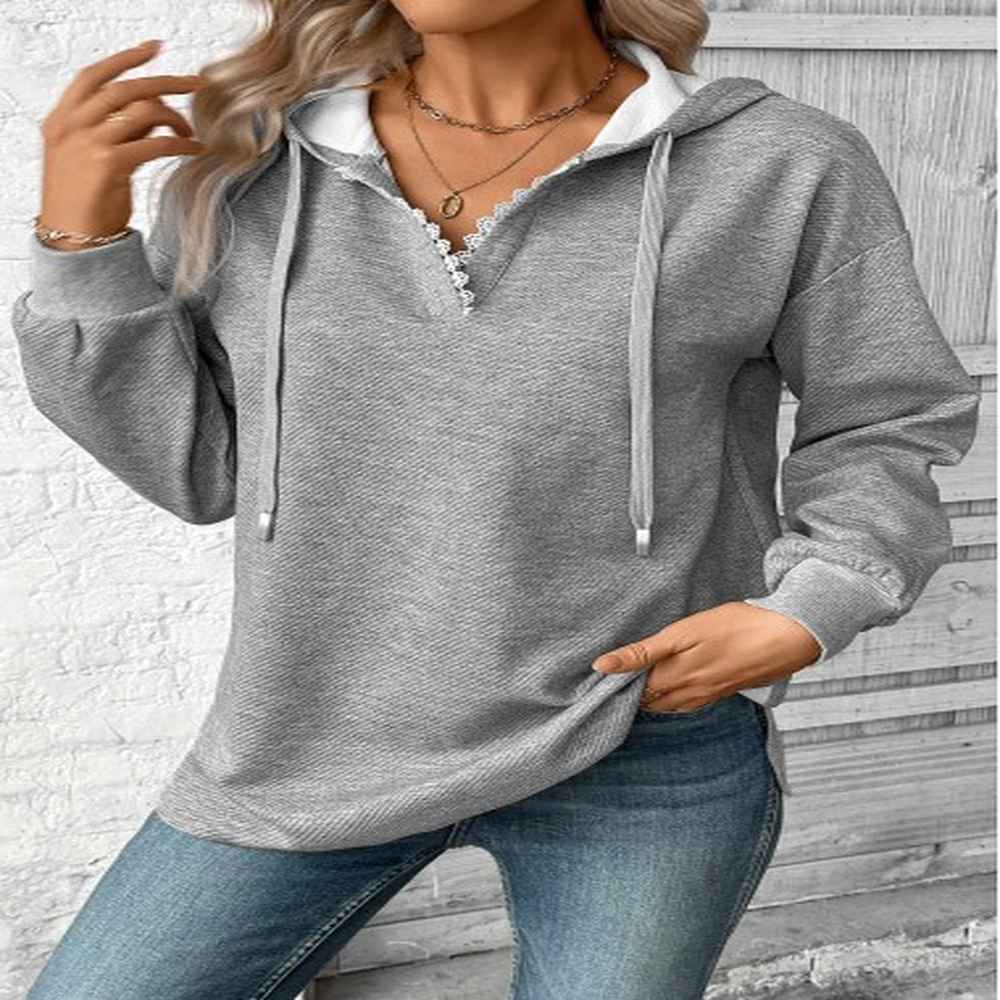 modlily grey embroidery jacquard long sleeve hoodie s