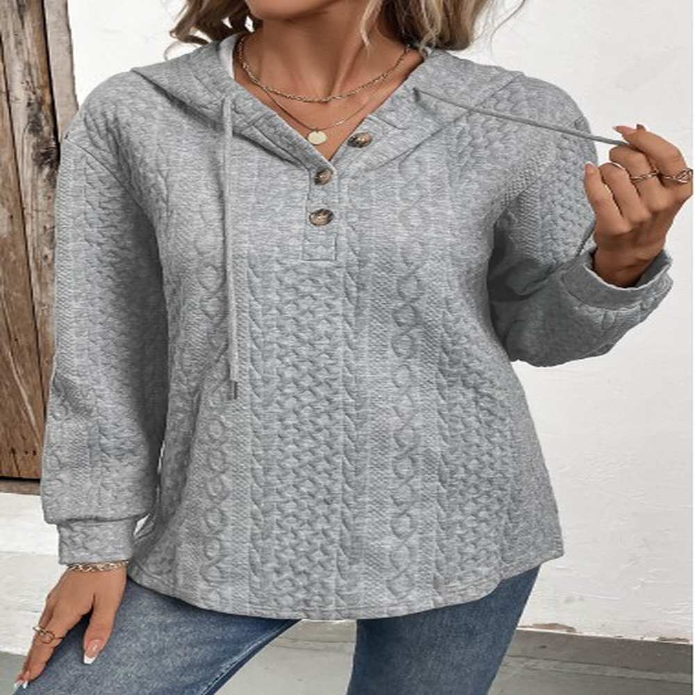 modlily grey jacquard button long sleeve hoodie xl