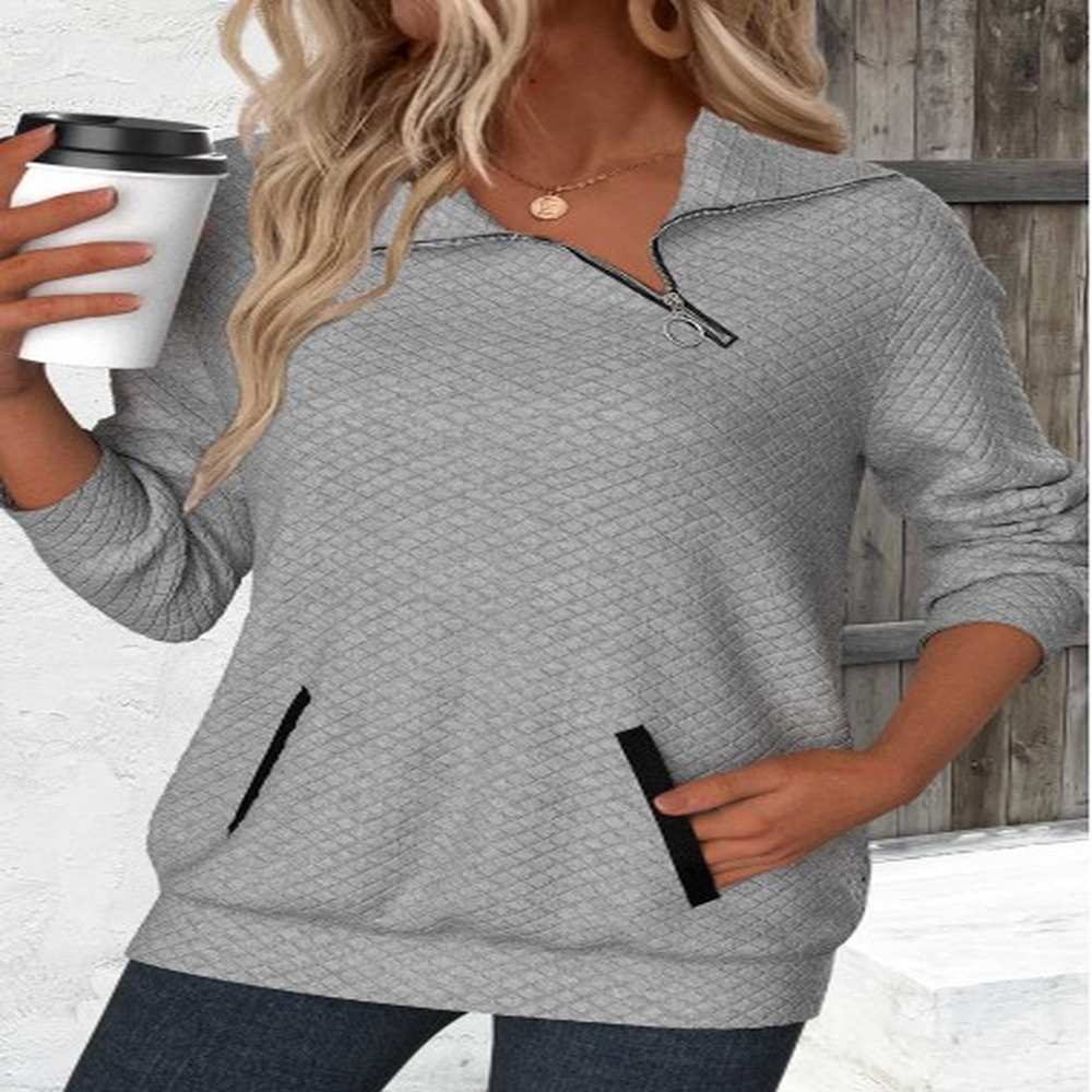 modlily grey jacquard long sleeve asymmetrical neck sweatshirt m