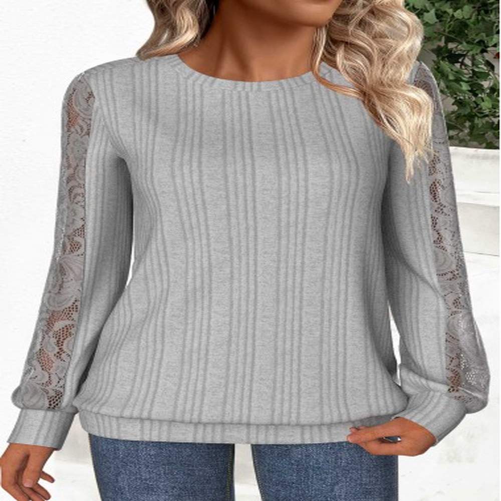 modlily grey lace long sleeve round neck sweatshirt xl