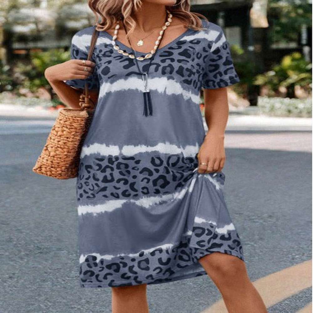 modlily grey leopard h shape short sleeve dress xxl