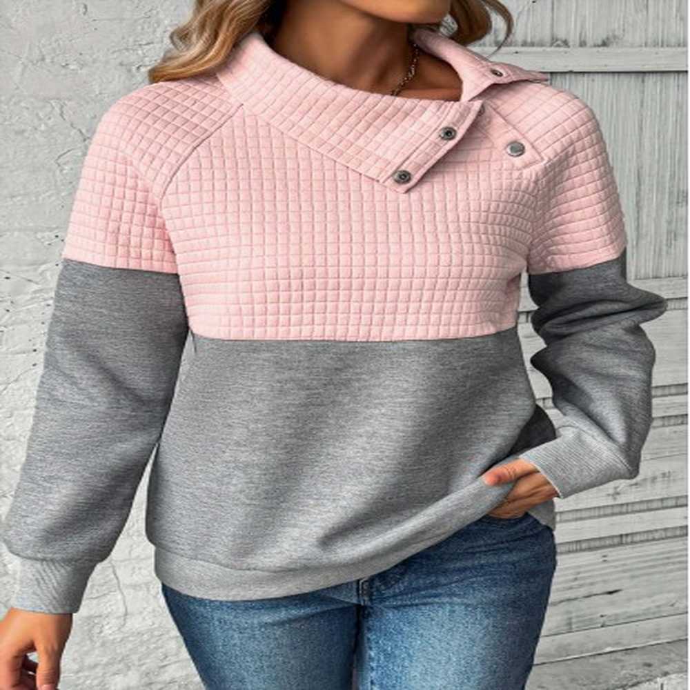 modlily grey patchwork long sleeve asymmetrical neck sweatshirt xxl