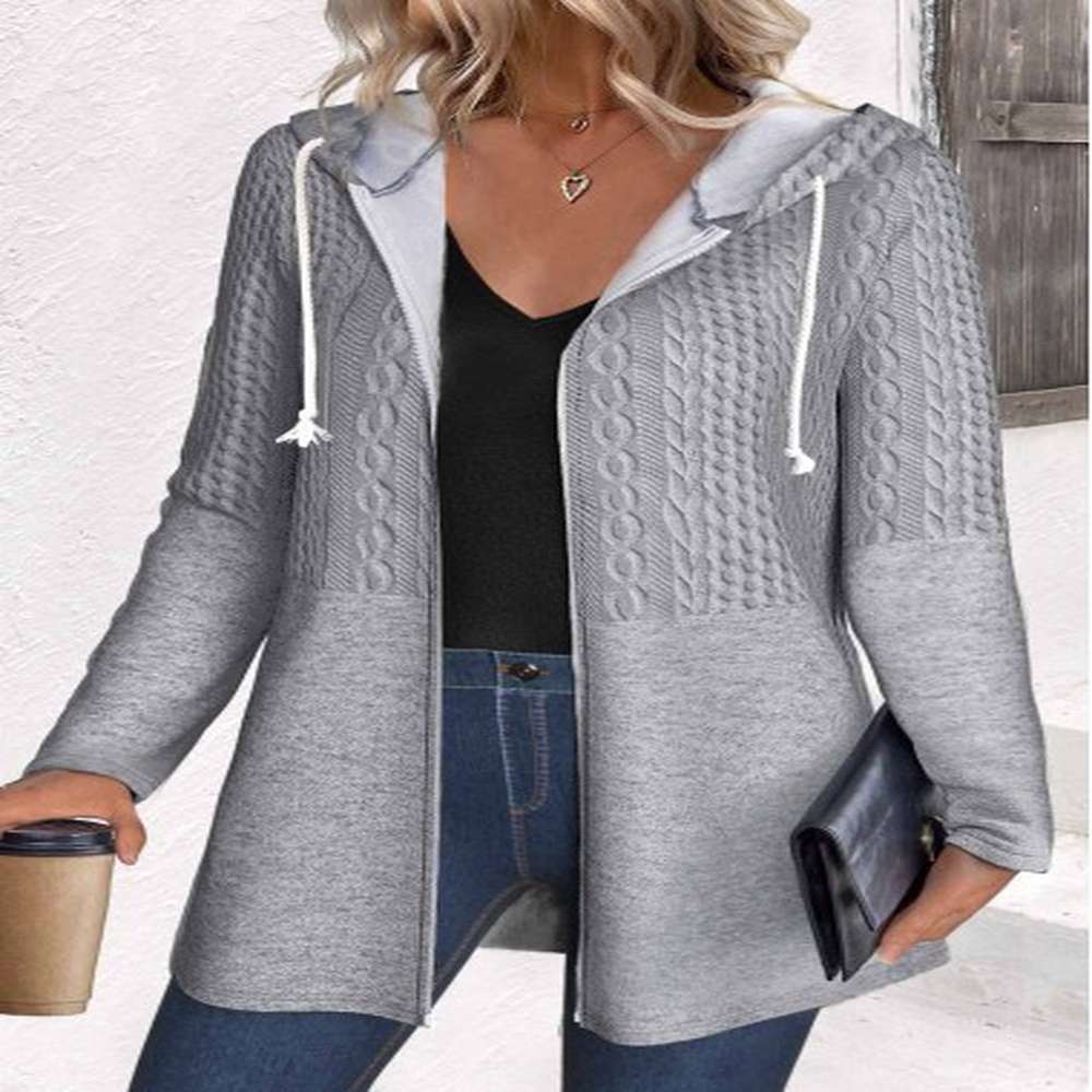 modlily grey patchwork long sleeve hooded coat xxl