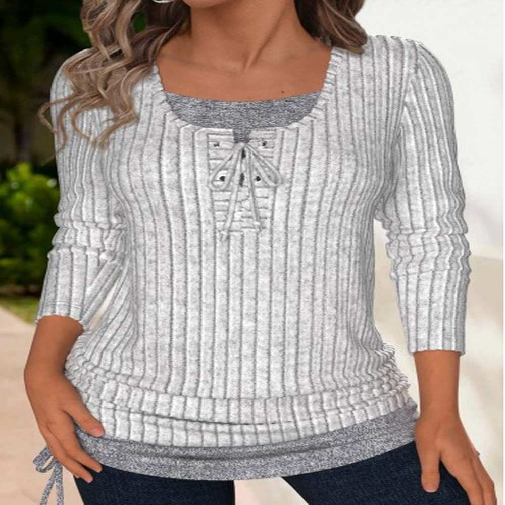 modlily grey patchwork long sleeve scoop neck t shirt