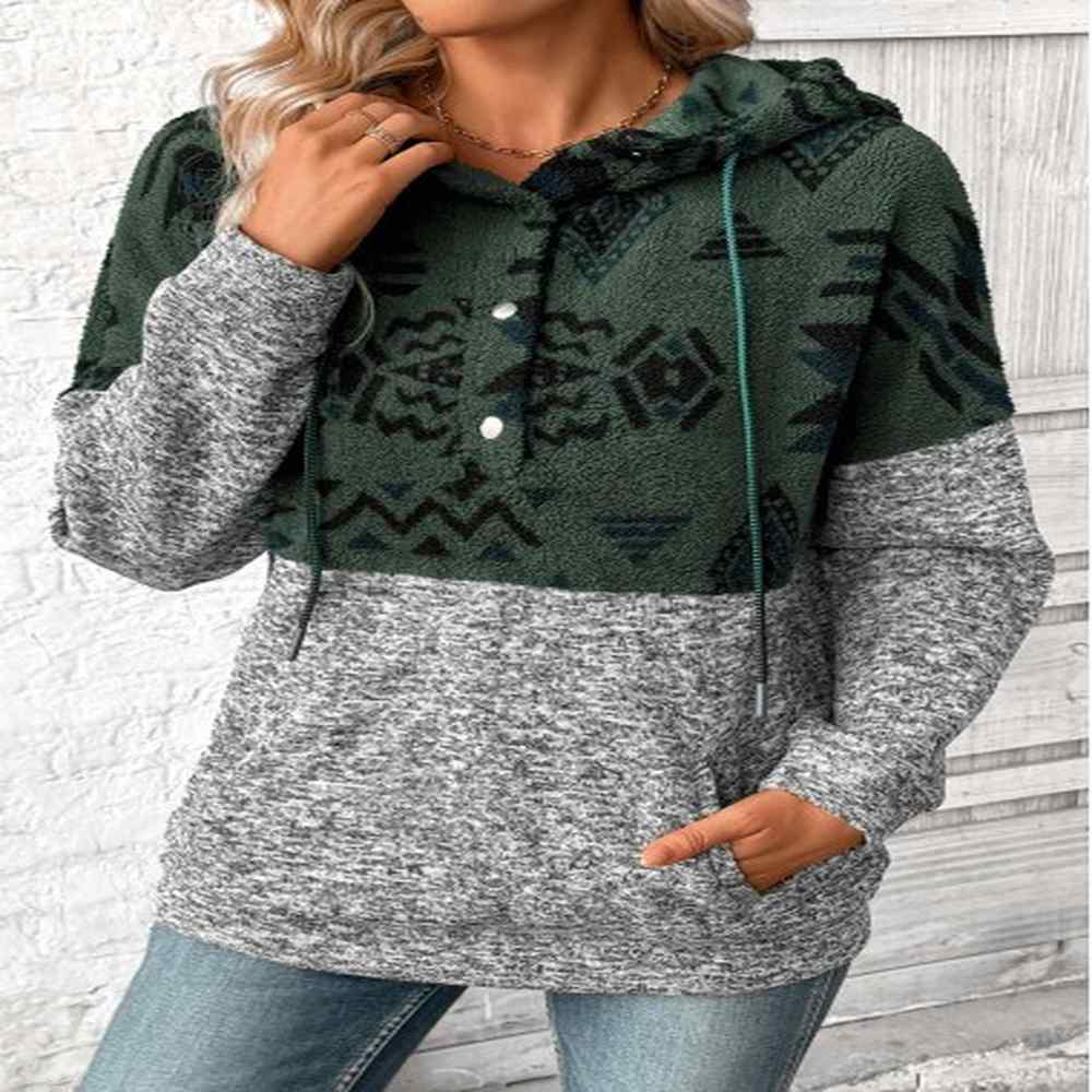 modlily grey patchwork tribal print long sleeve hoodie s
