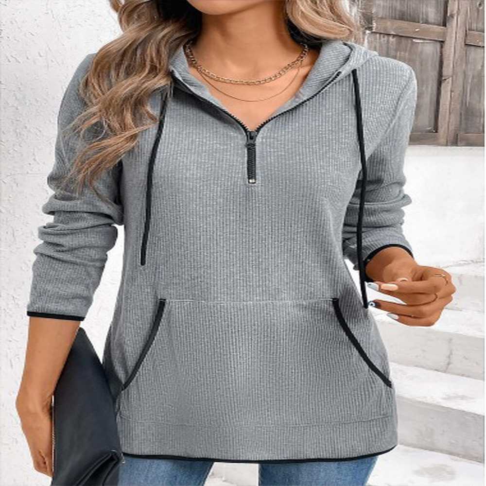 modlily grey pocket zipper long sleeve hoodie xxl