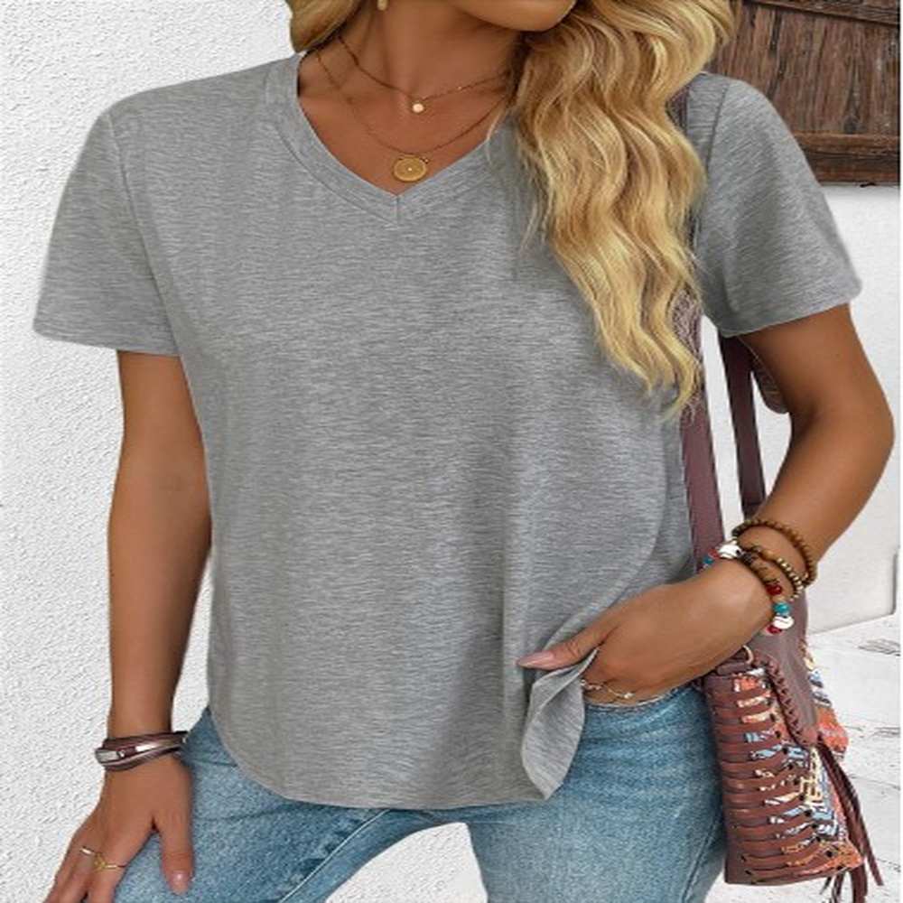 modlily grey short sleeve v neck t shirt s