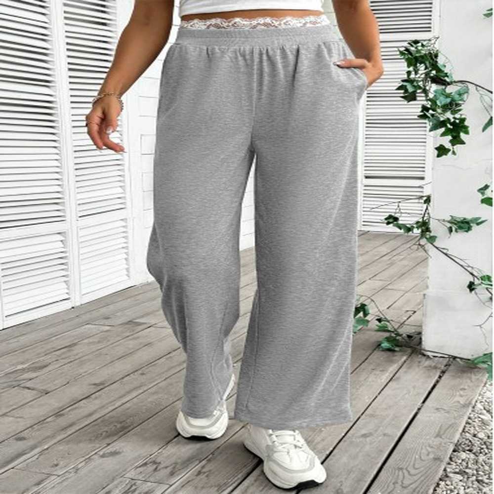 modlily grey soft wide leg elastic waist high waisted pants