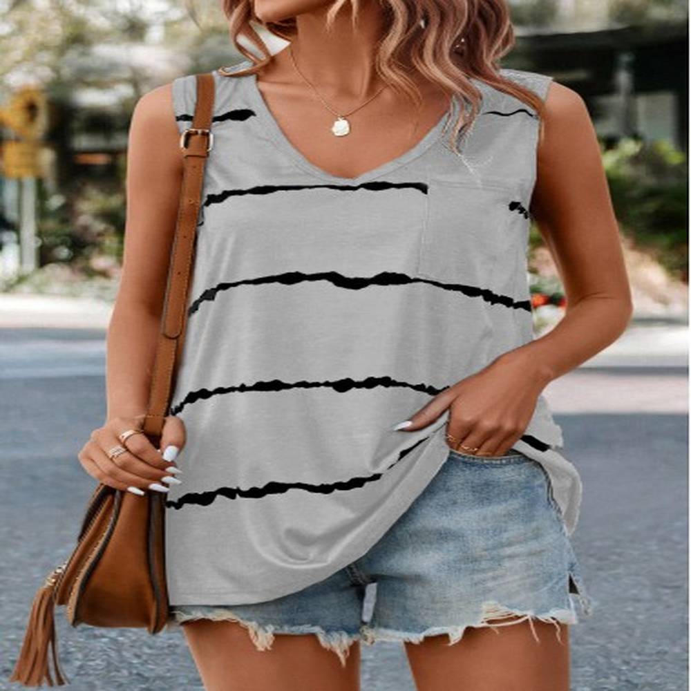 modlily grey striped v neck tank top s