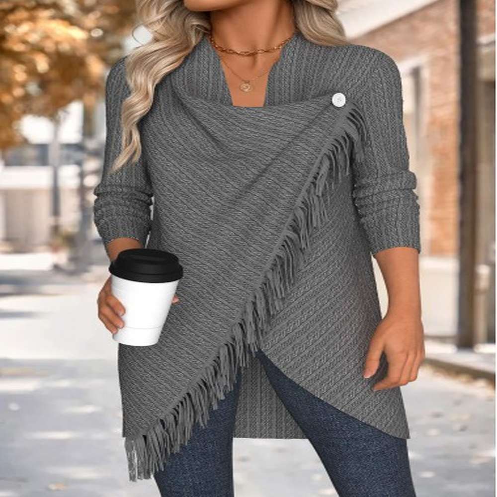 modlily grey tummy coverage long sleeve draped neck coat