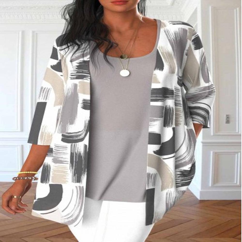 modlily grey two piece graffiti print cardigan and tank top