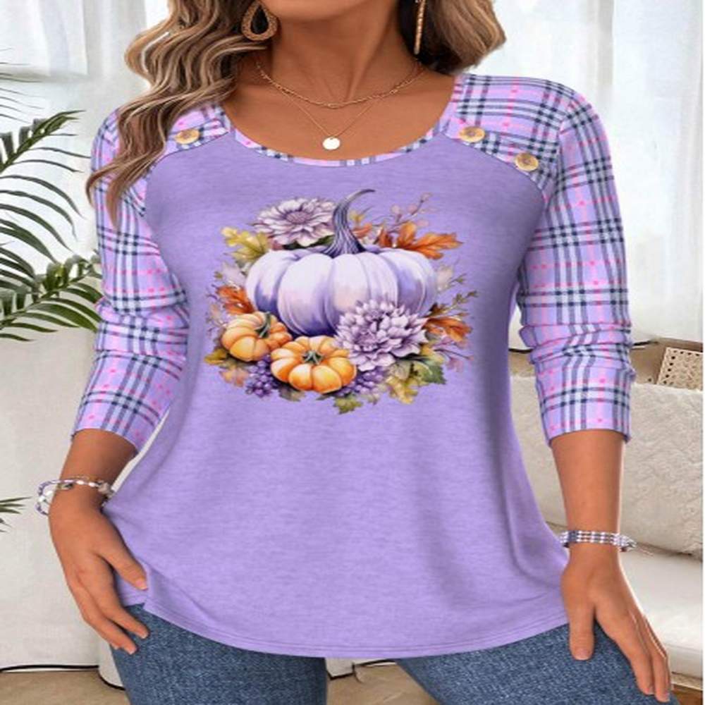 modlily halloween light purple tummy coverage pumpkin print t shirt