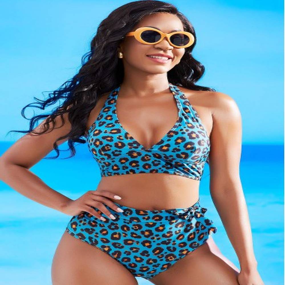 modlily halter leopard high waisted bikini set xl