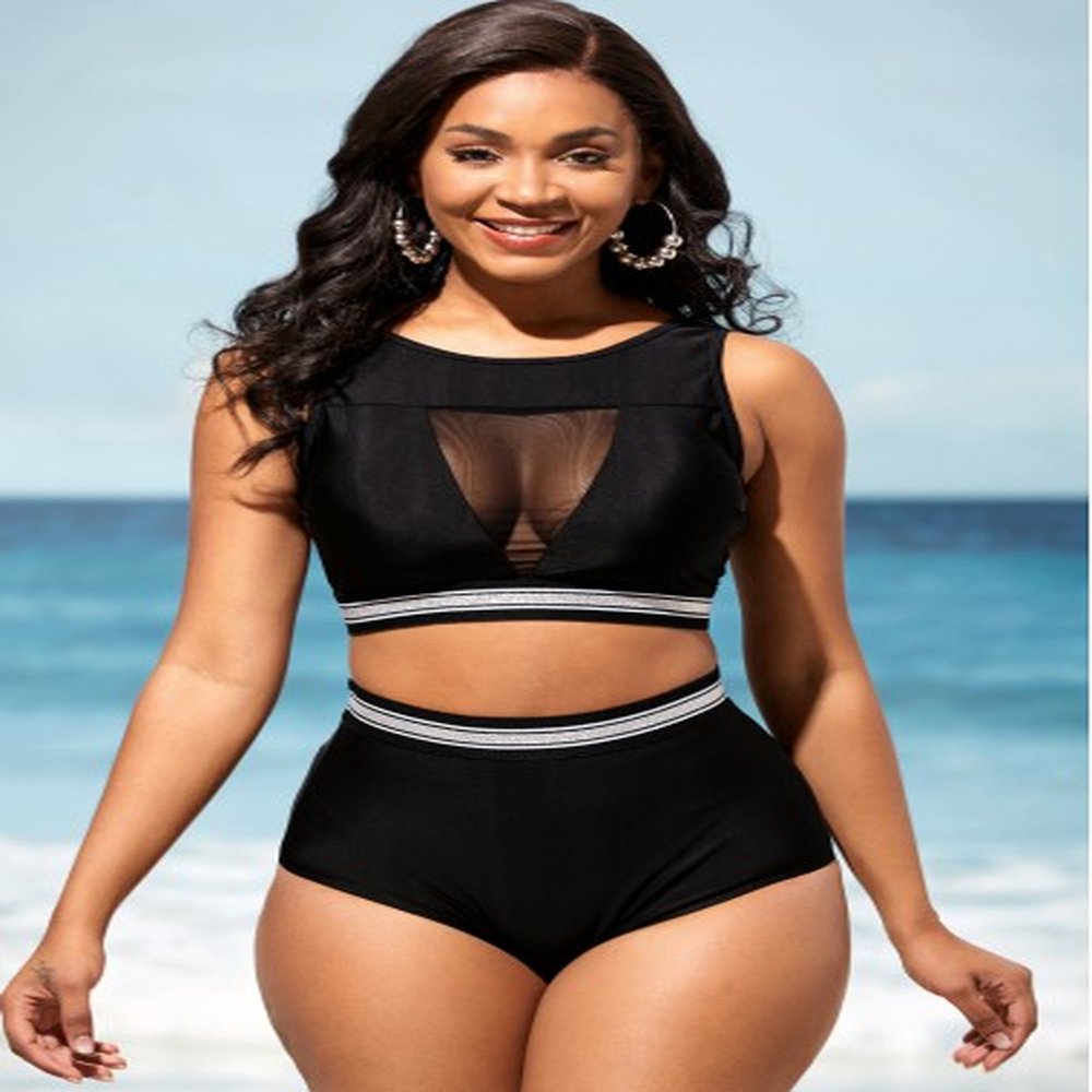 modlily high waisted black mesh stitching bikini set xxl