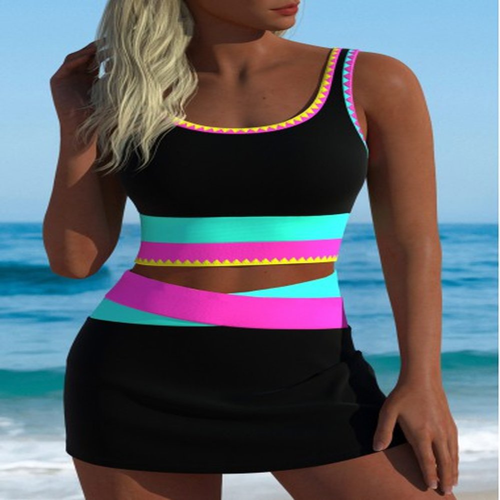 modlily high waisted black patchwork bikini set l
