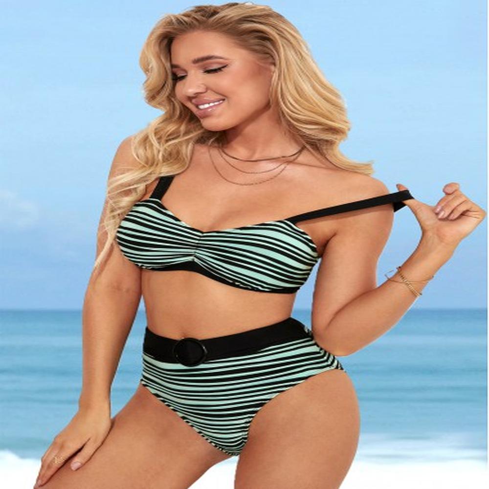 modlily high waisted color block striped bikini set xl