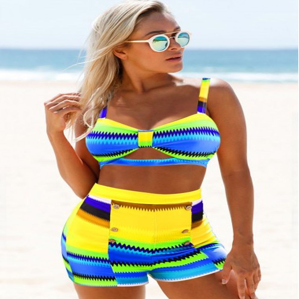 modlily high waisted colorful geometric print bikini set s