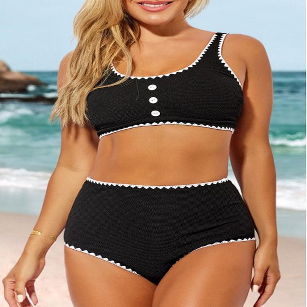 modlily high waisted decorative button black bikini set s