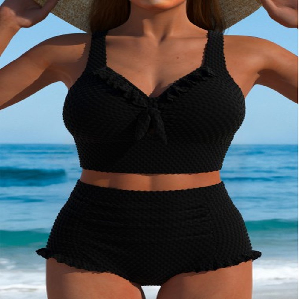 modlily high waisted frill black bikini set xs
