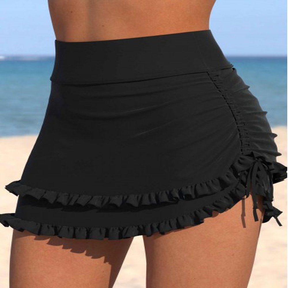 modlily high waisted frill black swim skirt m