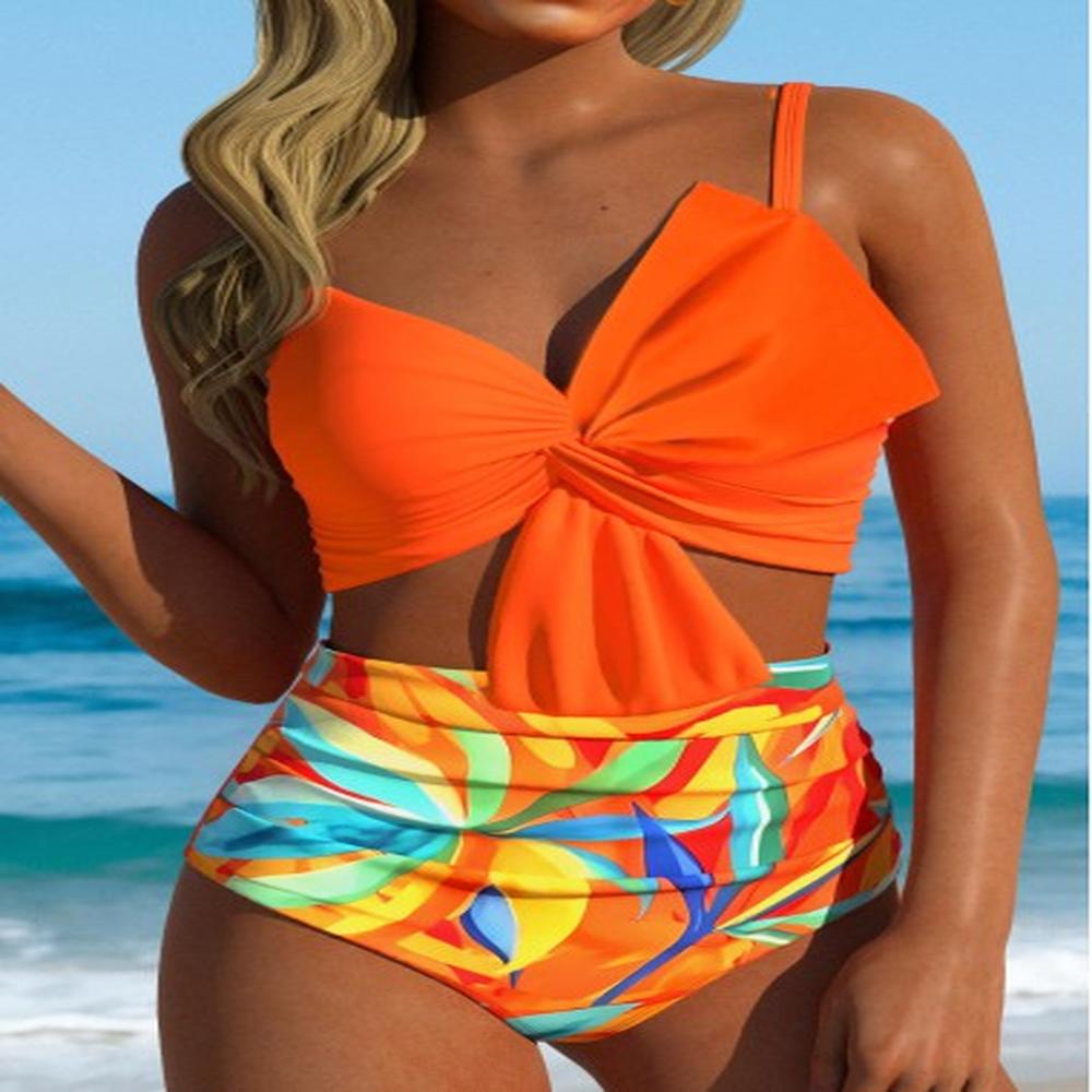 modlily high waisted leaf print orange bikini set xl
