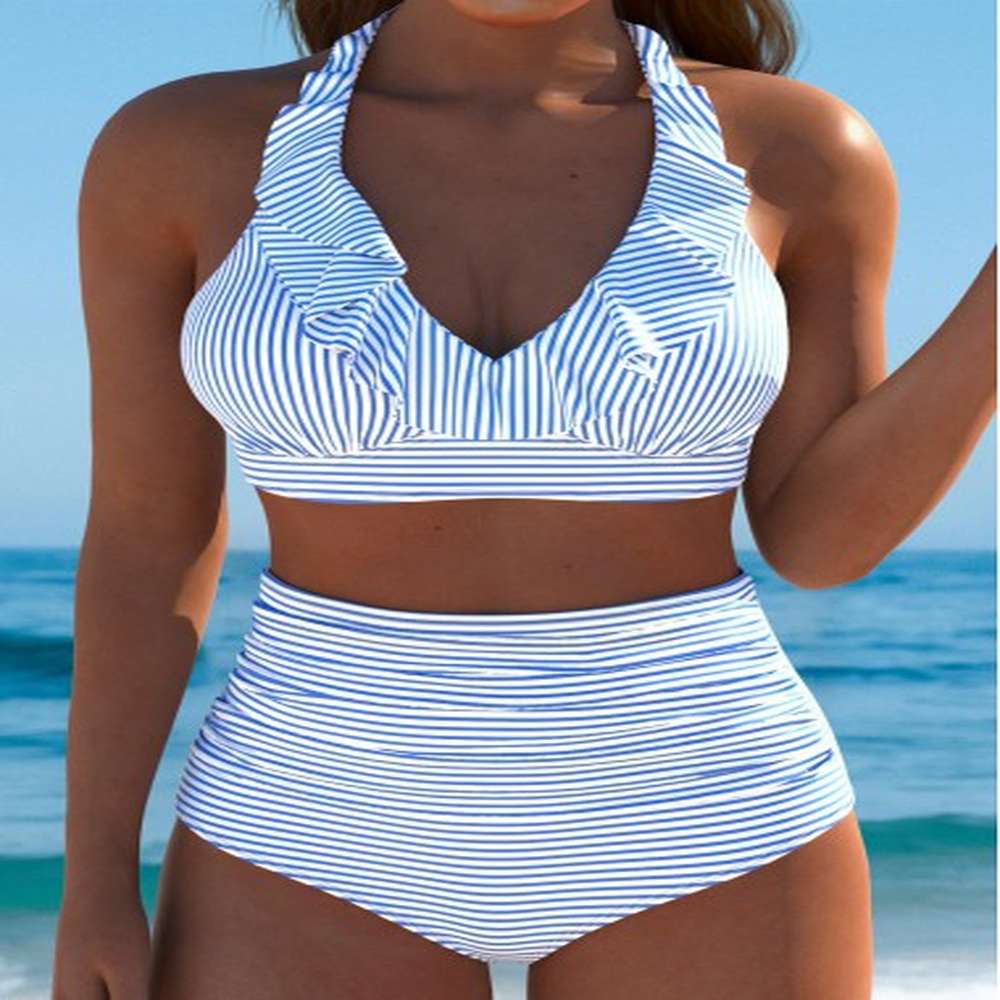 modlily high waisted striped blue bikini set xxl