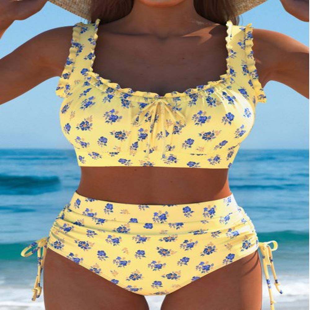 modlily high waisted striped light yellow bikini set xl