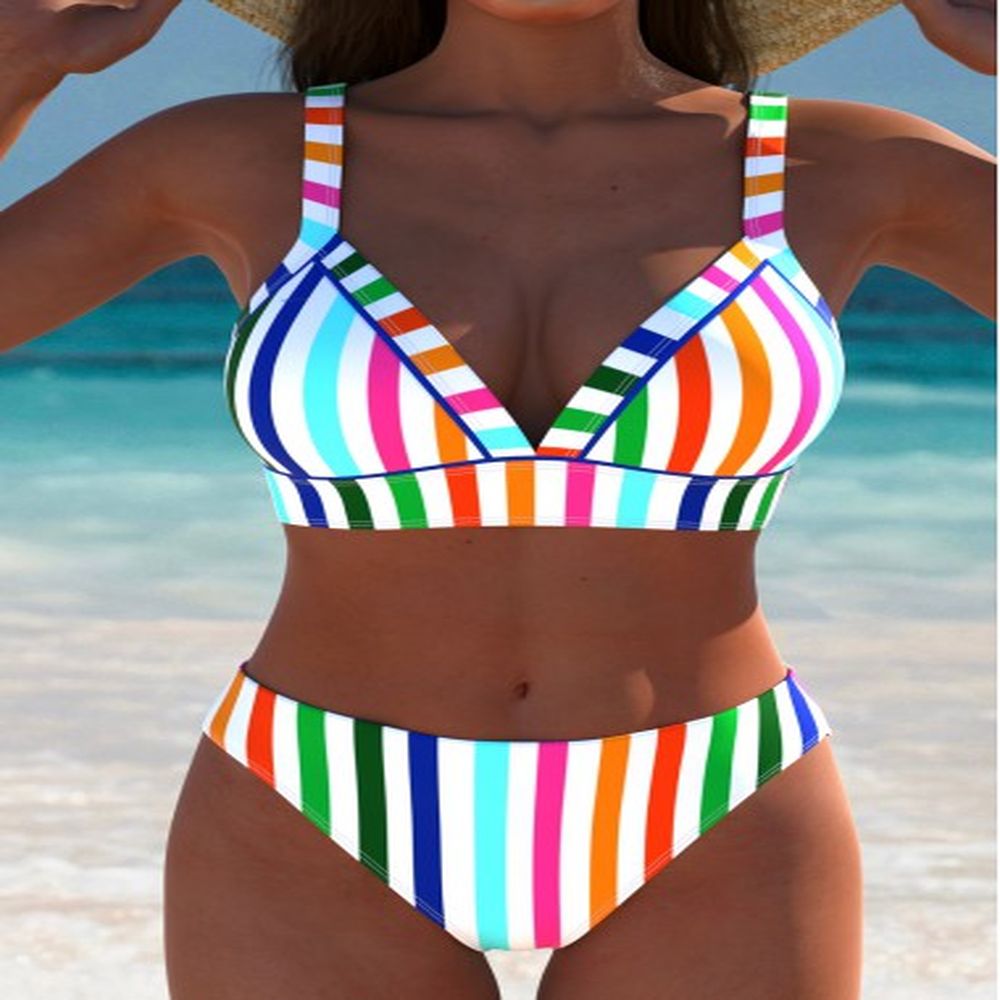 modlily high waisted striped multi color bikini set m