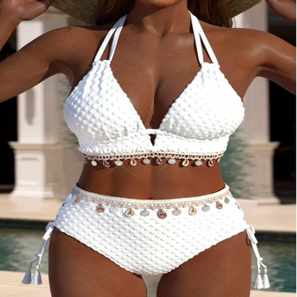 modlily high waisted tie white bikini set m