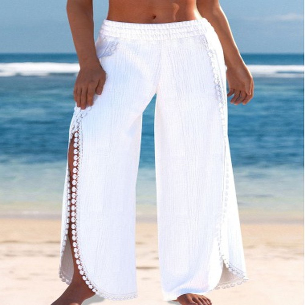 modlily high waisted white split beach pants xxl