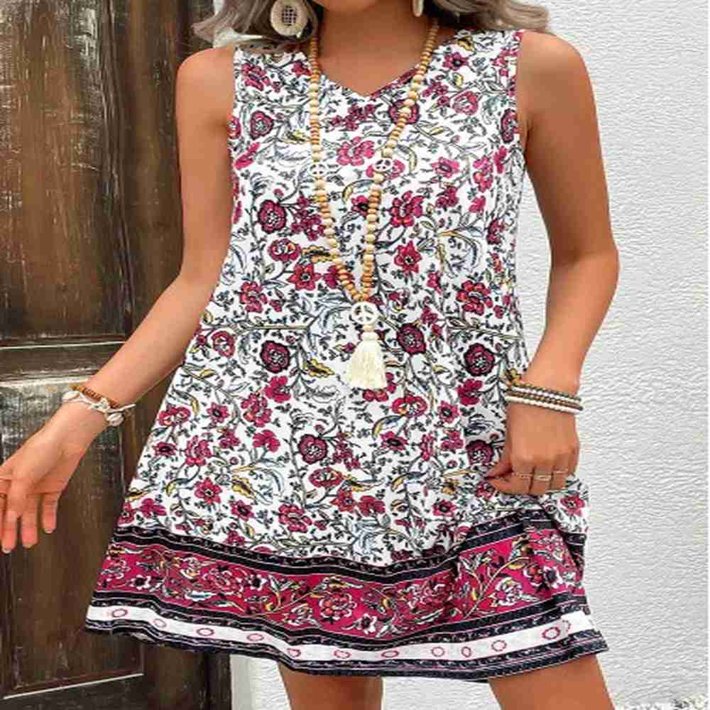 modlily hot pink breathable floral print a line sleeveless dress