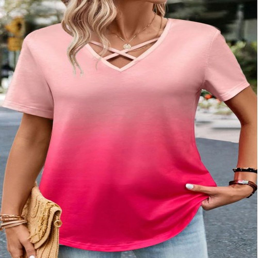 modlily hot pink criss cross ombre t shirt xxl