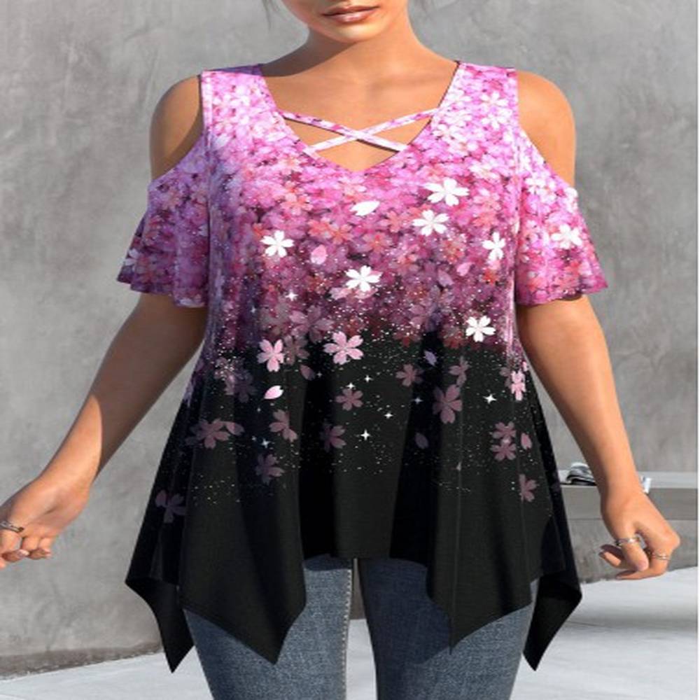 modlily hot pink handkerchief hem floral print t shirt
