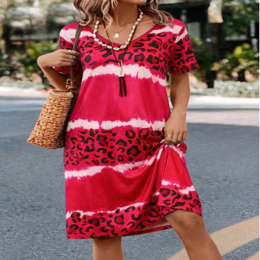 modlily hot pink leopard short sleeve dress s