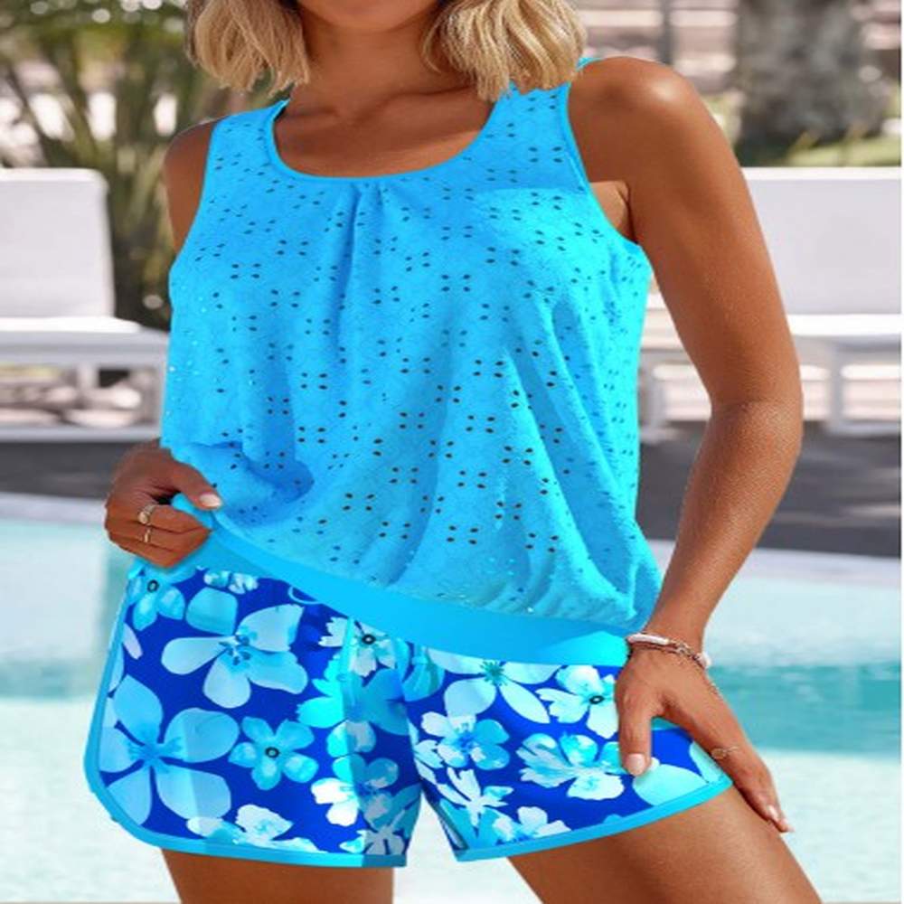 modlily jacquard floral print light blue tankini set xxl