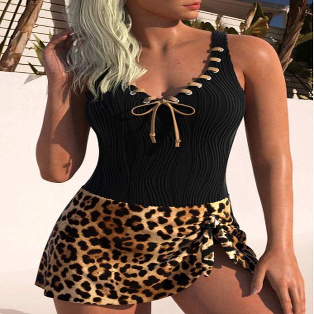 modlily jacquard leopard dark coffee one piece swimdress l