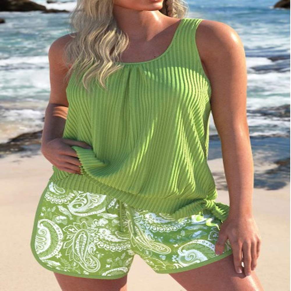 modlily jacquard paisley print avocado green tankini set xxl