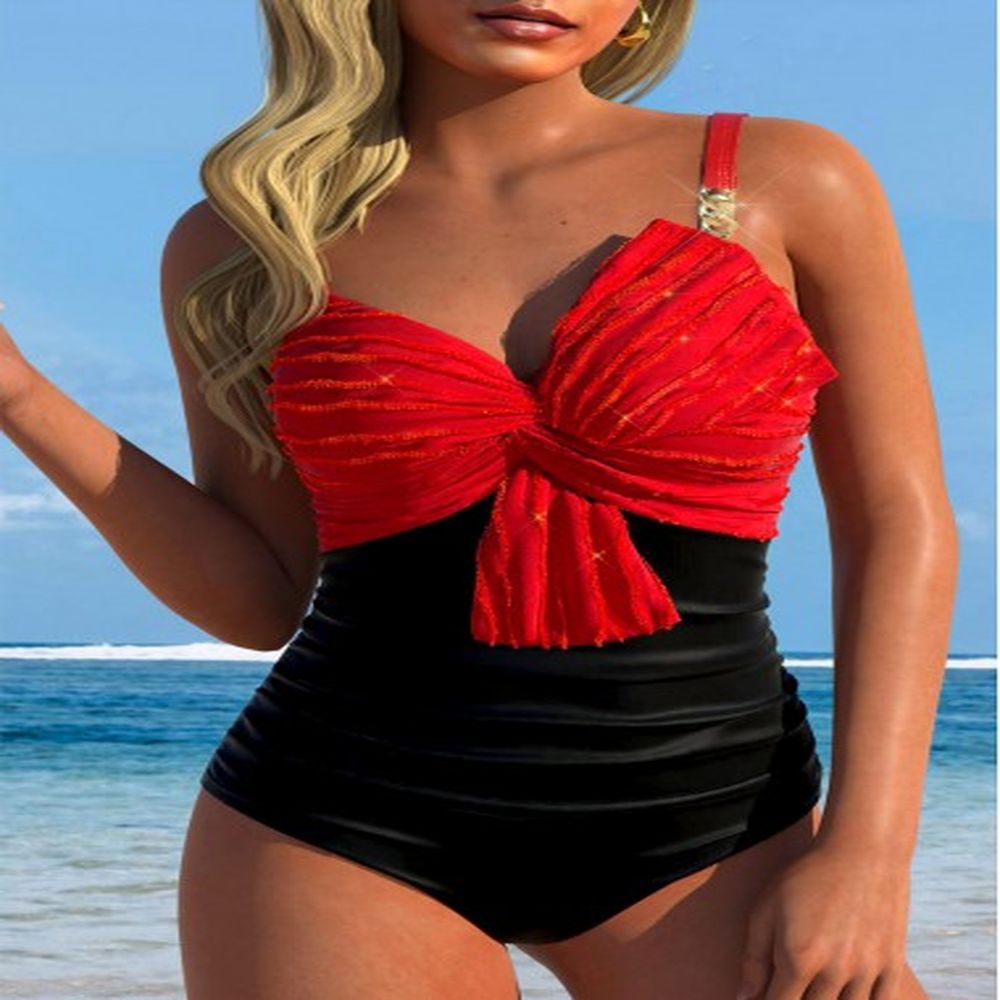 modlily jacquard patchwork red one piece swimwear s