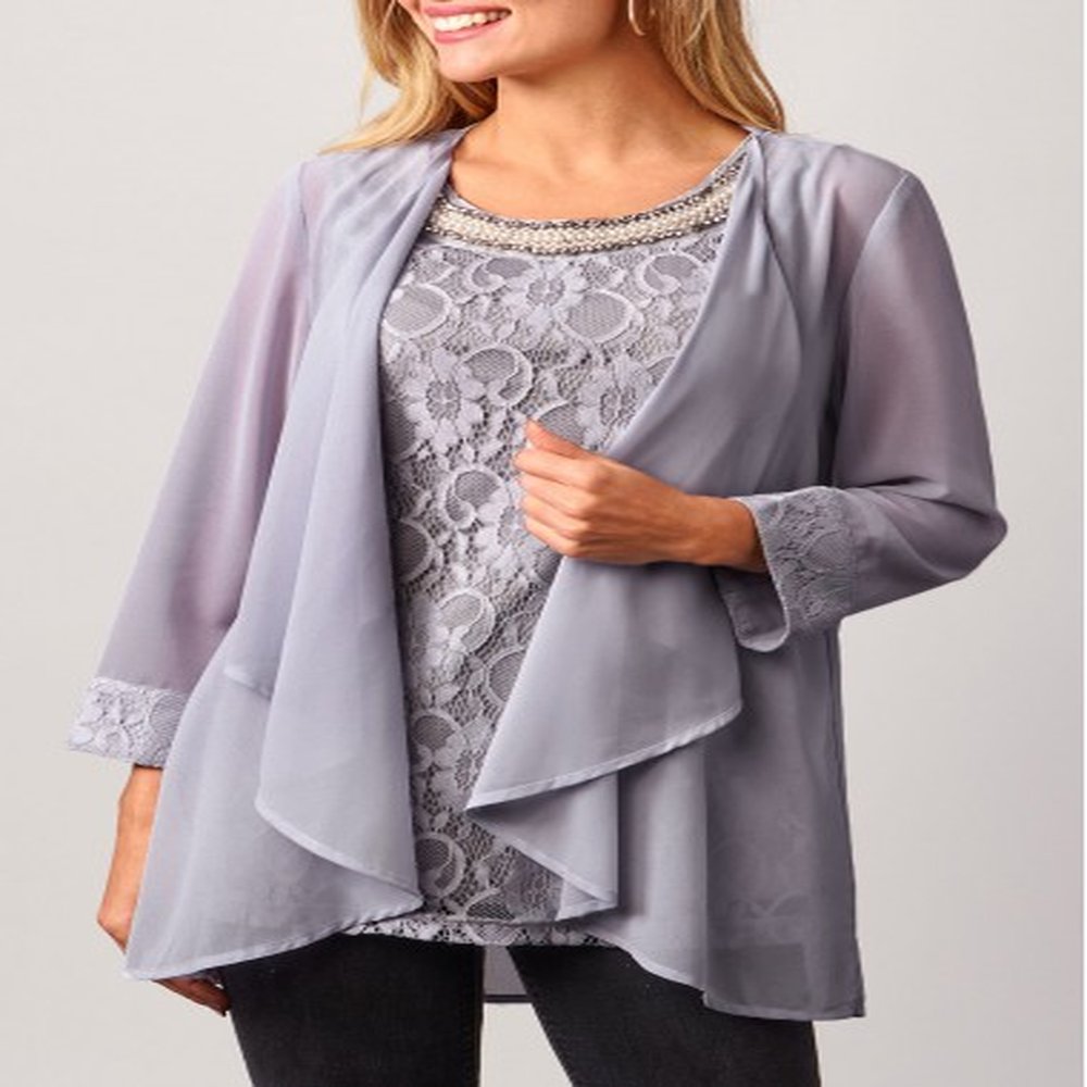 modlily lace patchwork cardigan and grey tank top m