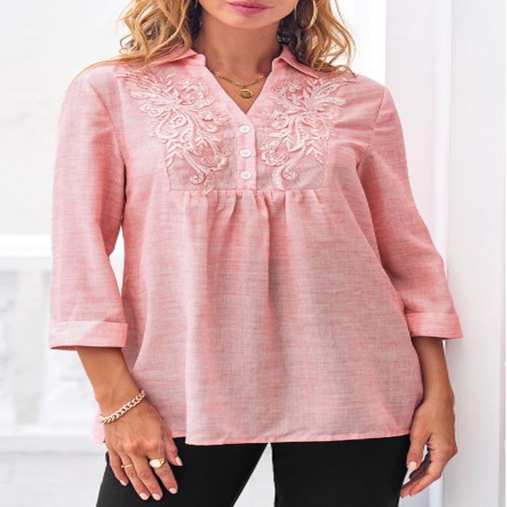 modlily lace stitching sleeve pink blouse m