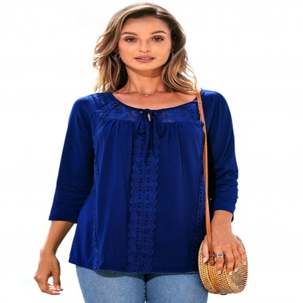 modlily lace stitching tie front sleeve t shirt