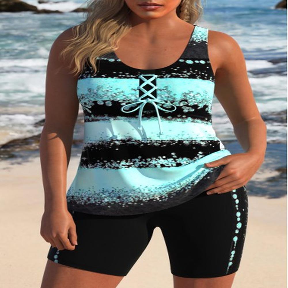 modlily lace up striped mint green tankini set l