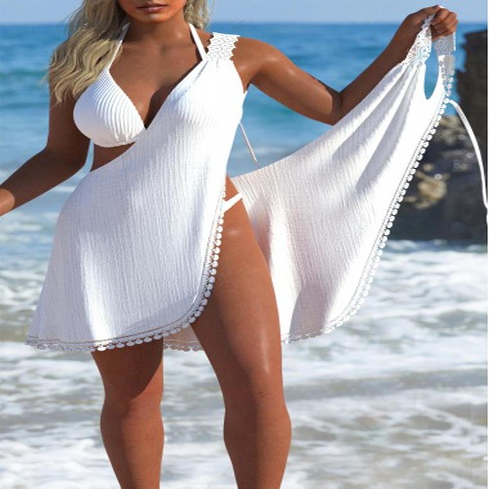 modlily lace v neck white cover up m