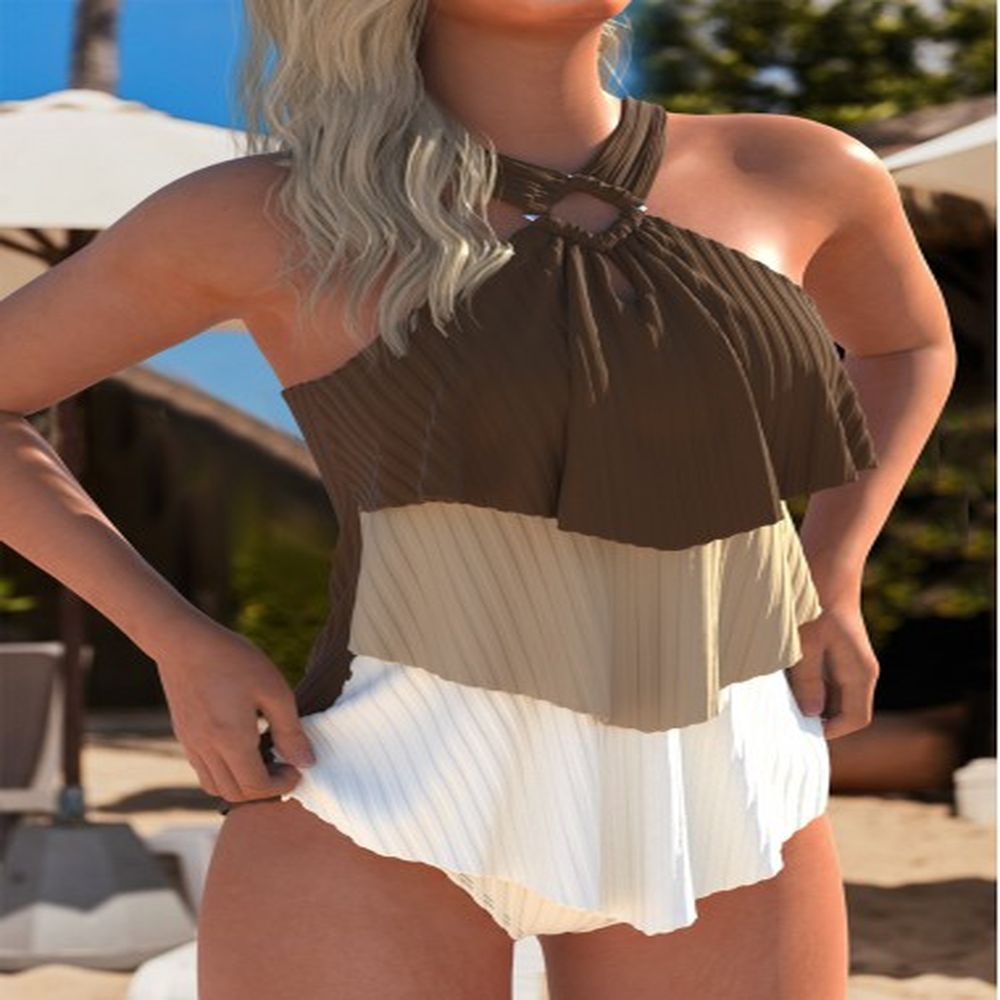 modlily layered mid waisted light coffee tankini set s