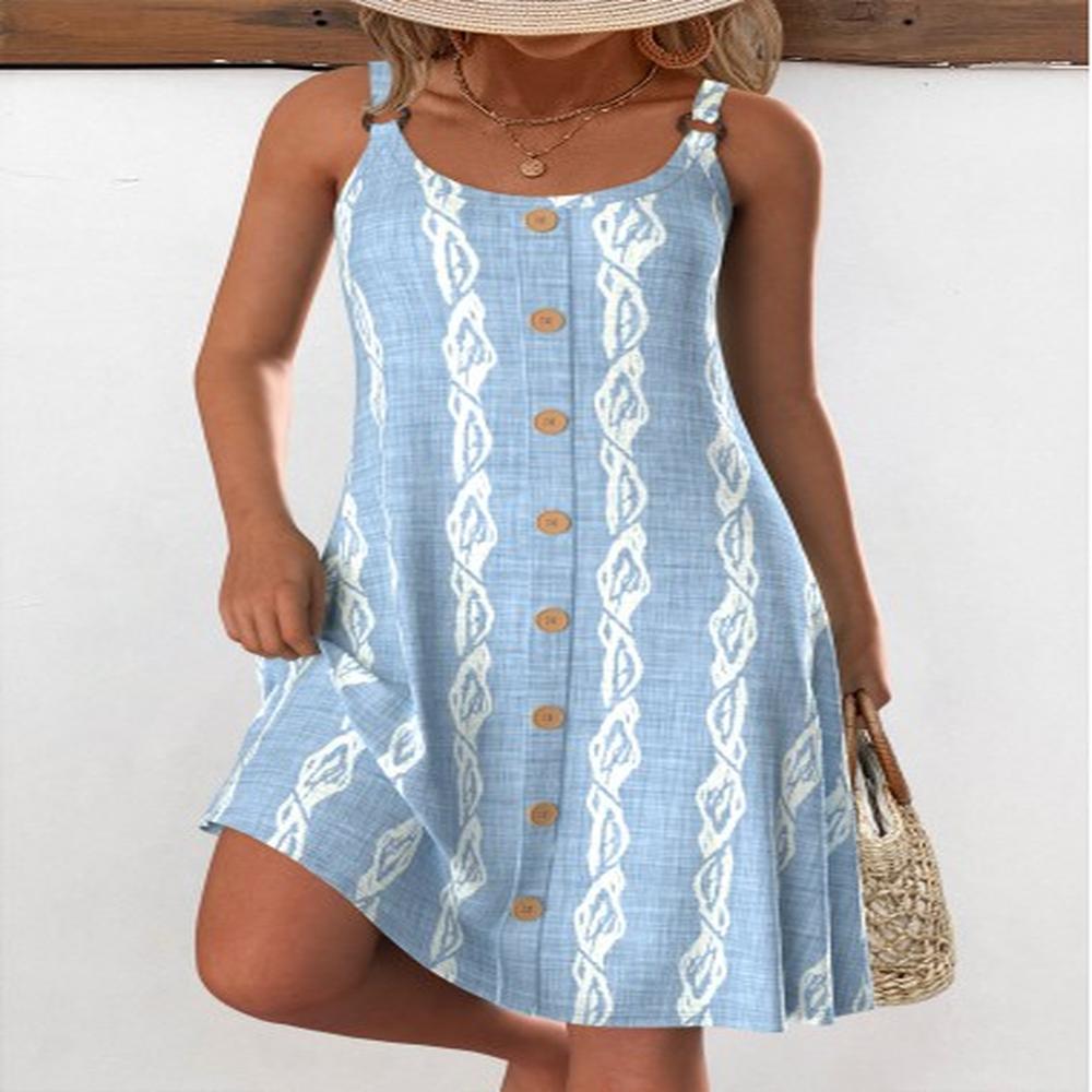 modlily light blue circular ring tropical plants print strappy dress