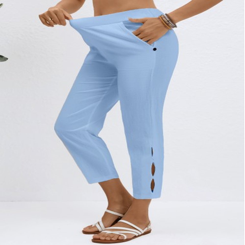 modlily light blue elastic waist high waisted pants s